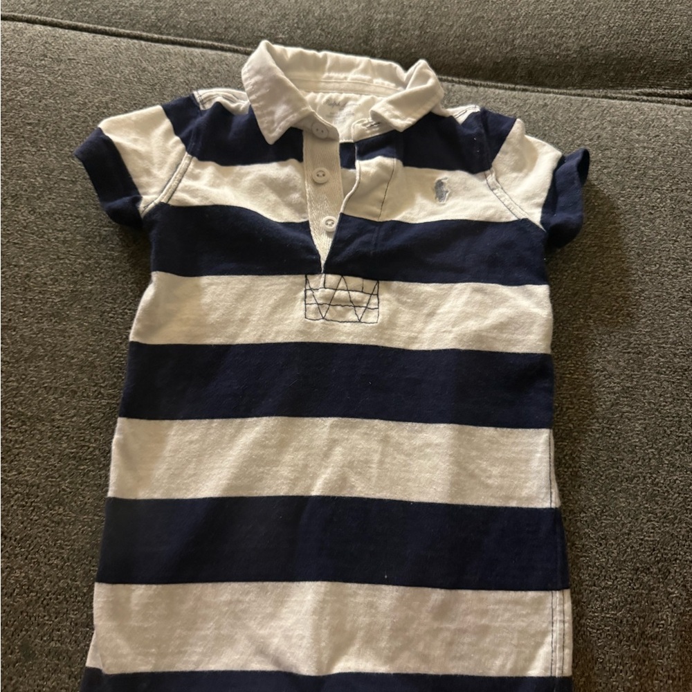 Navy and White Striped Kids Polo Romper